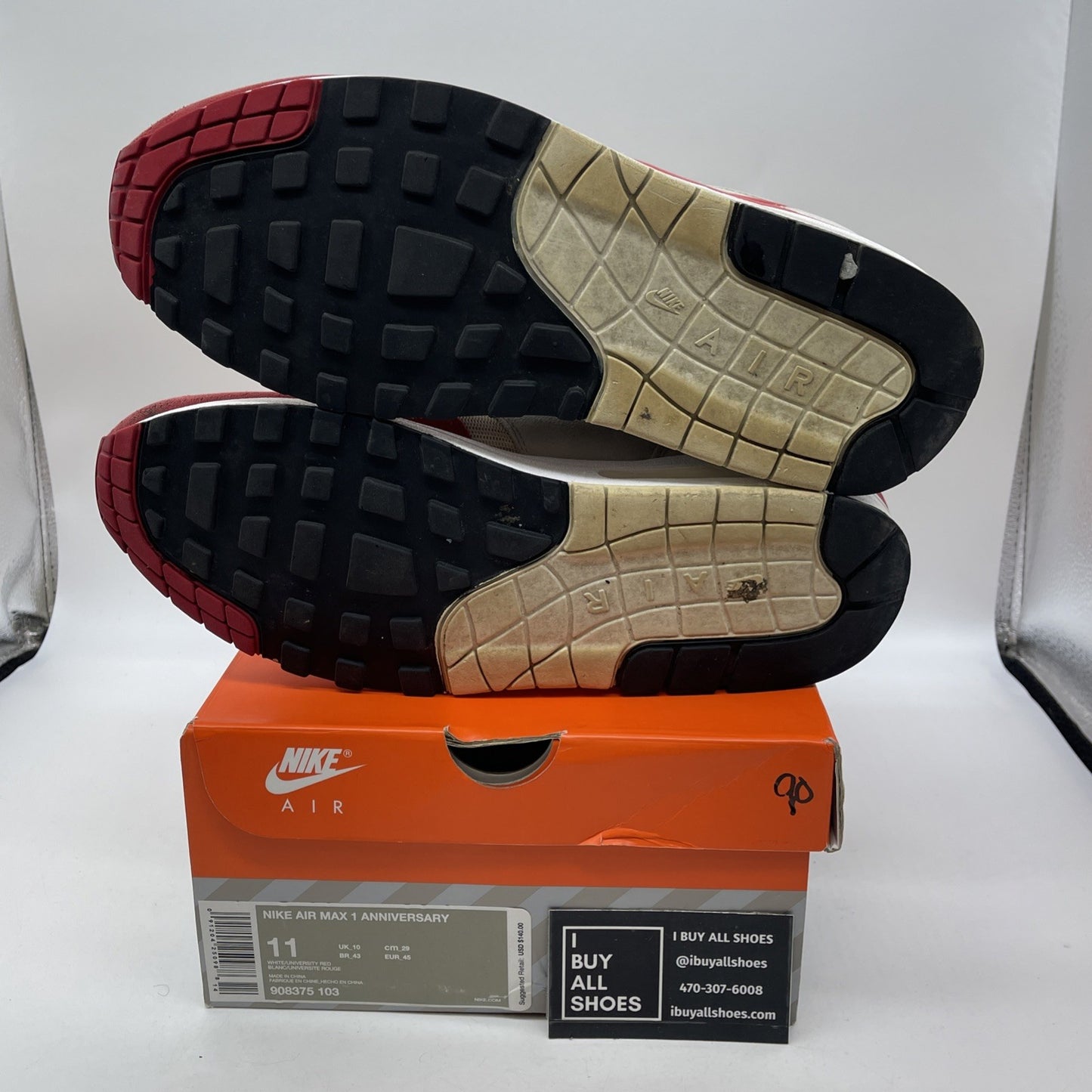 Size 11 - Nike Air Max 1 OG Anniversary 2017 Re-Release Red (908375-103)