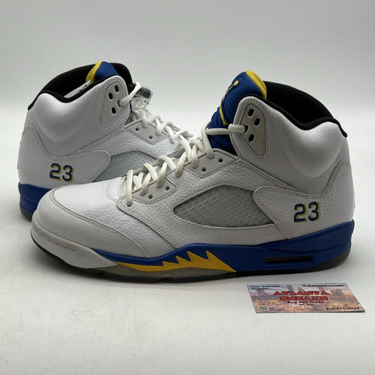 Size 11.5 - Air Jordan 5 Retro 2013 Laney White Yellow Blue Leather (136127-189)