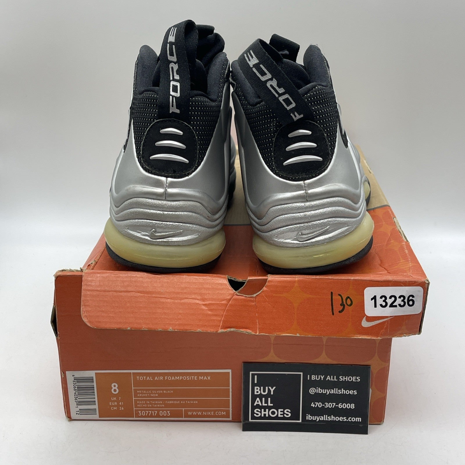 Size 8 - Nike Total Air Foamposite Max Silver Black Suede (307717-003)