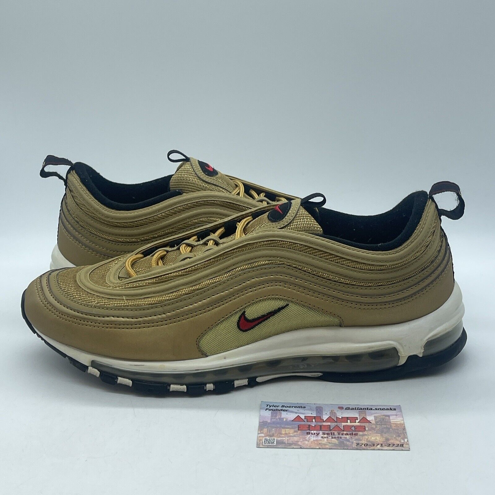 Size 11.5 - Nike Air Max 97 OG QS Metallic Gold Black Red Suede (884421-700)