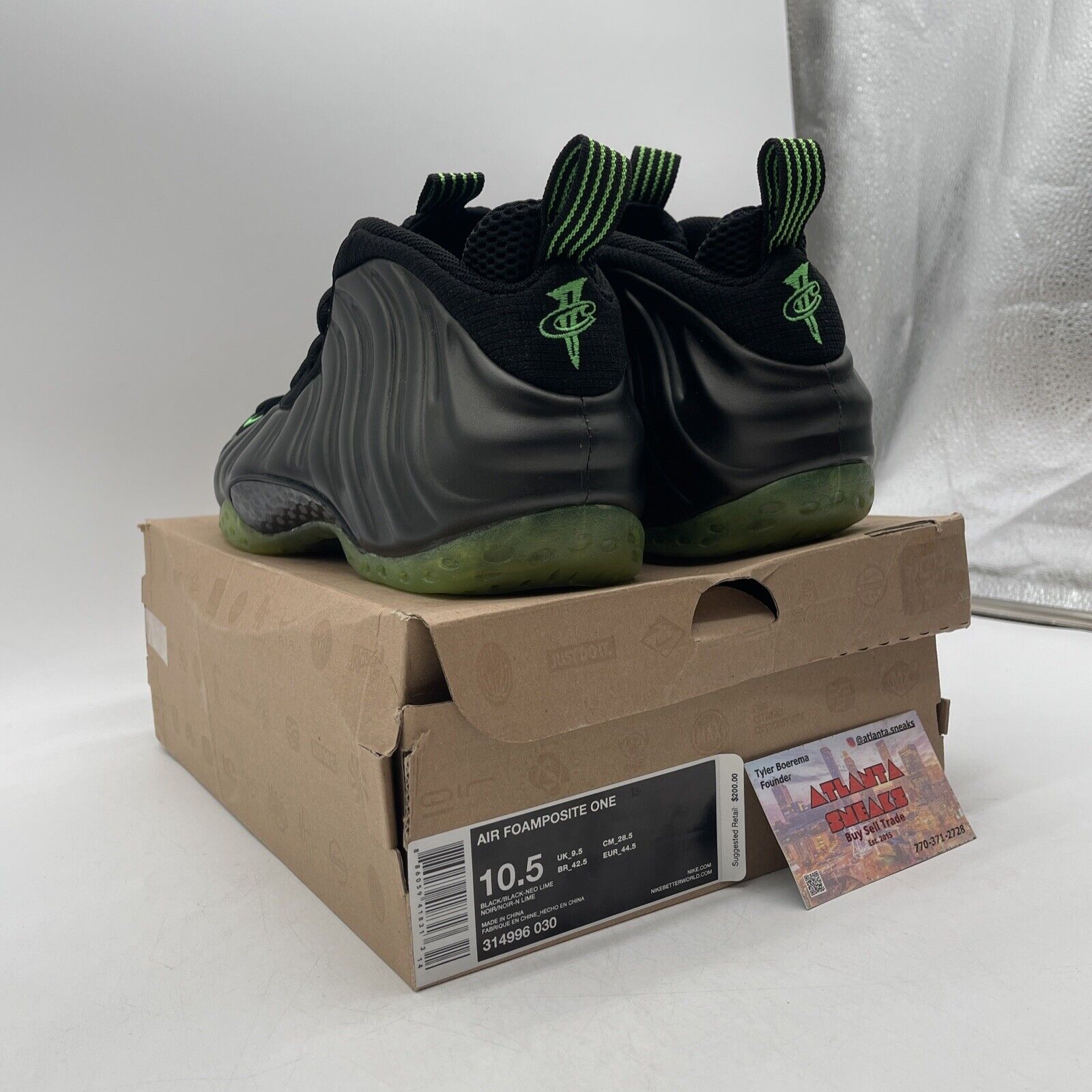 Size 10.5 - Nike Air Foamposite One HOH Electric Green Black Suede (314996-030)