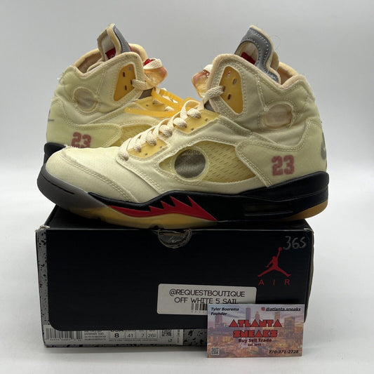 Size 8 - Jordan 5 SP x Off-White Mid Sail Black Red Cream Grey (DH8565-100)