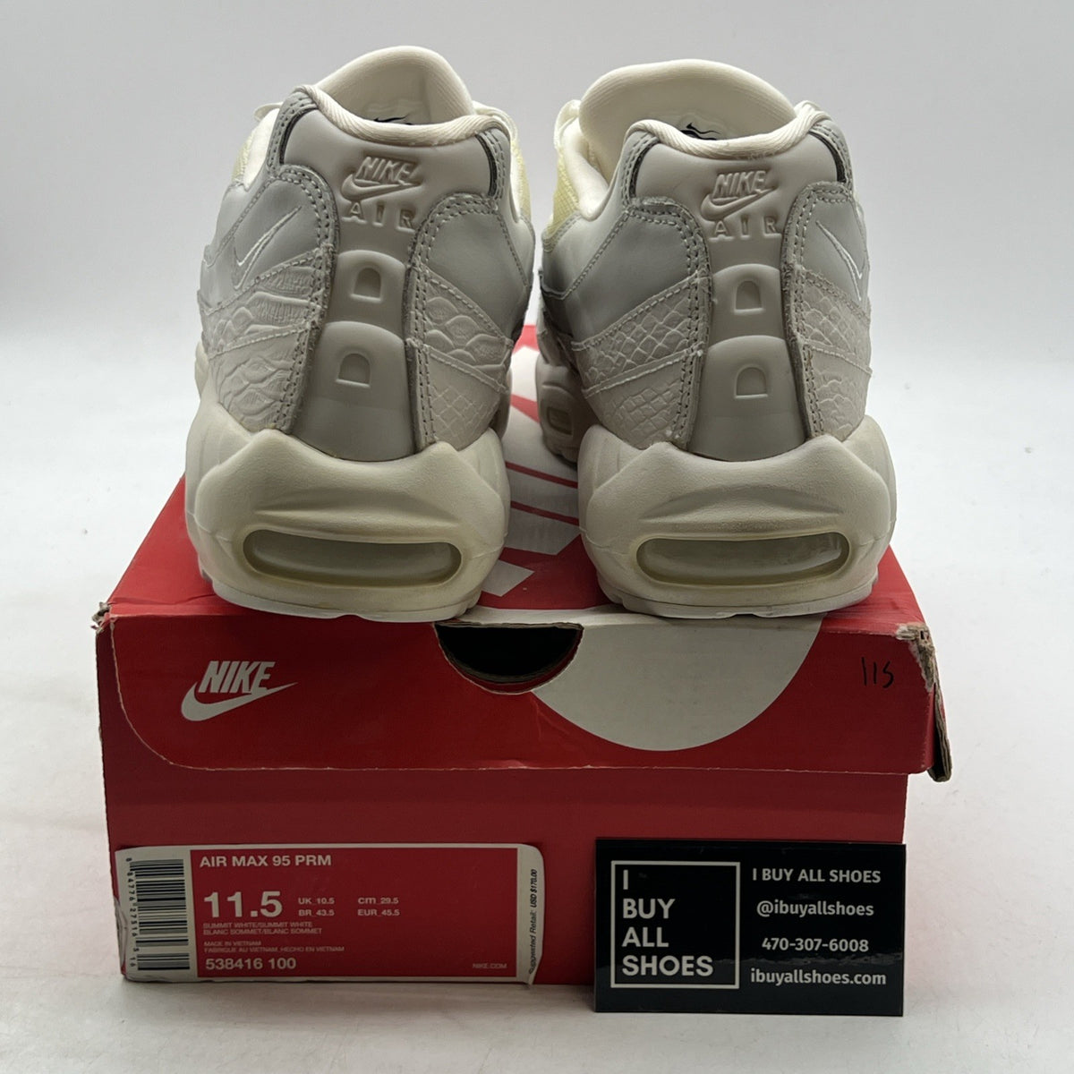 Size 11.5 - Nike Air Max 95 Premium Summit White (538416-100)