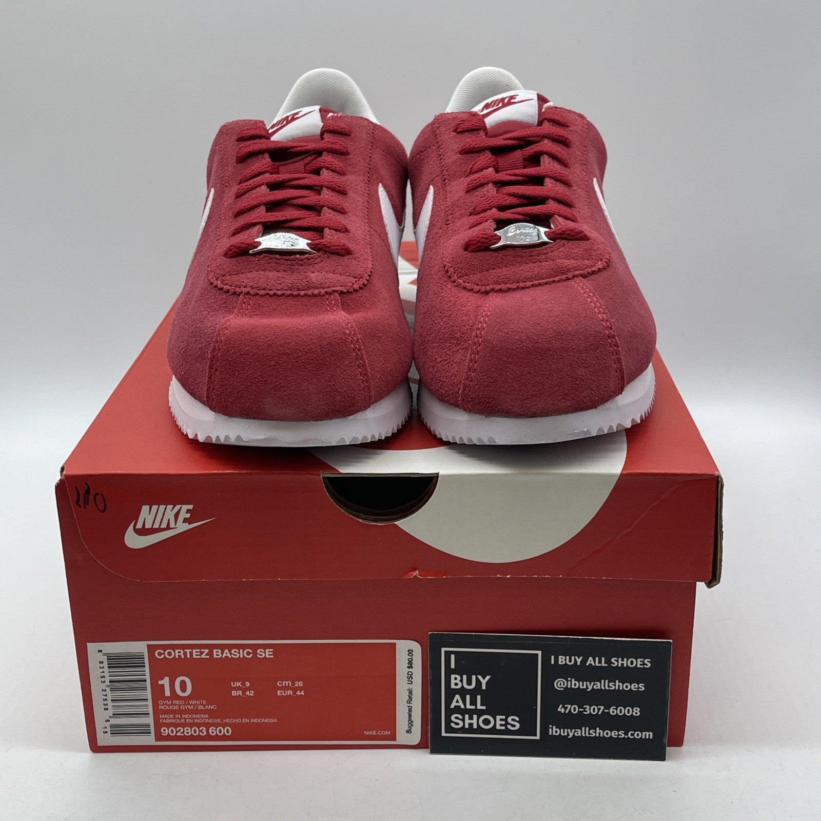 Size 10 - Nike Cortez Basic SE Gym Red White Suede Leather (902803-600)