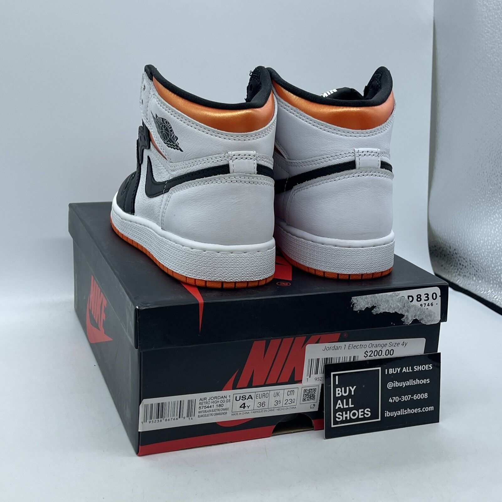 Size 4Y - Jordan 1 Retro High Electro Orange White Black Leather (575441-180)