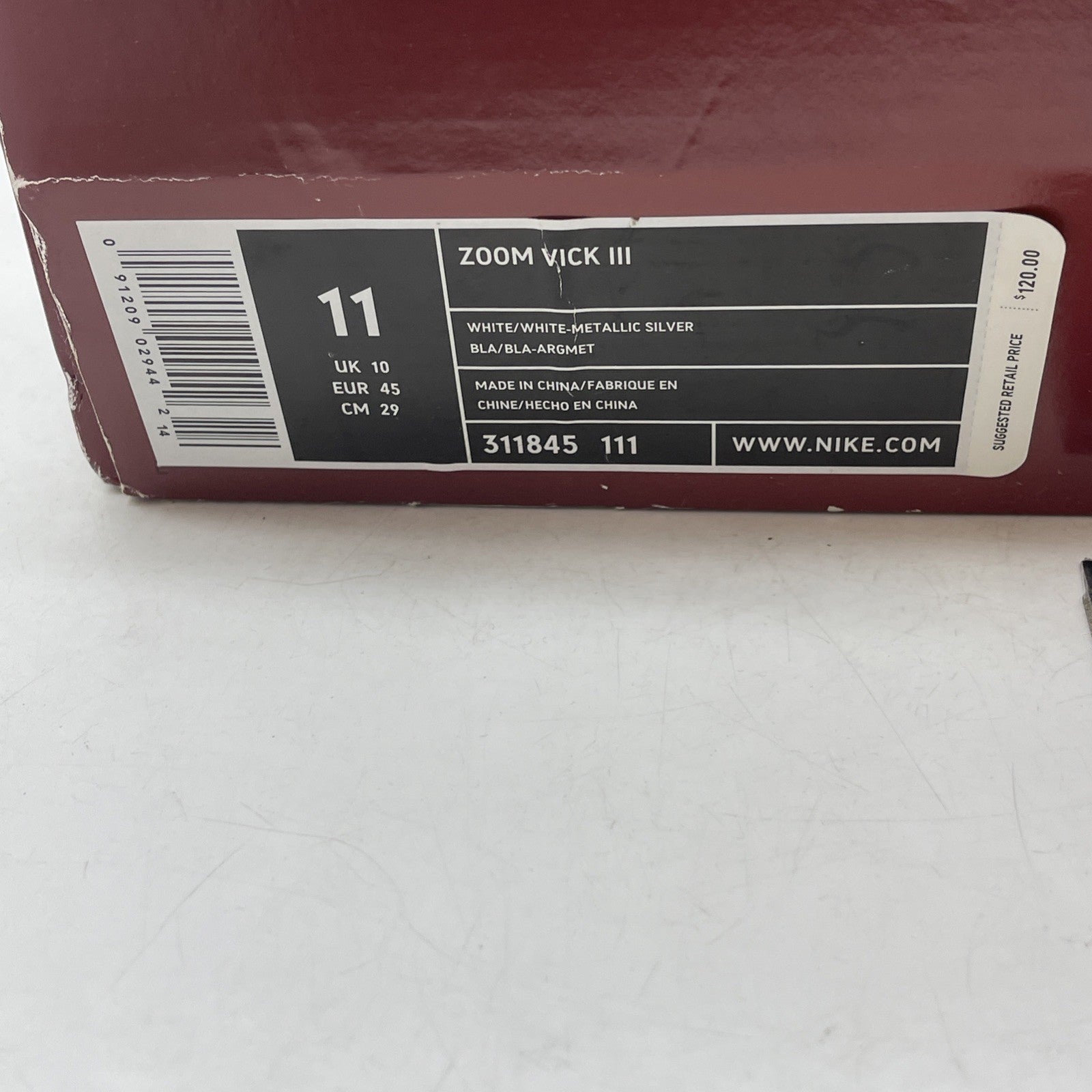 Size 11 - Nike Zoom Vick 3 White Metallic Silver (311845-111)