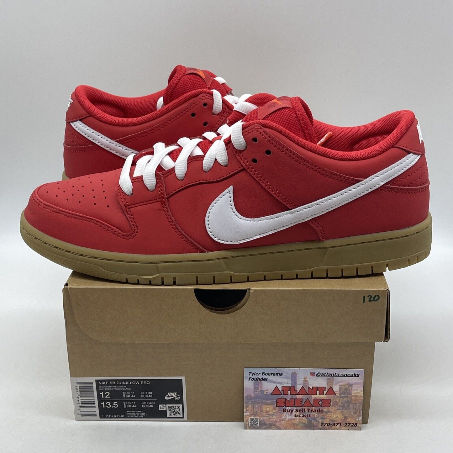 Size 12 - Dunk Low Pro SB University Red Gum White Suede (FJ1674-600)