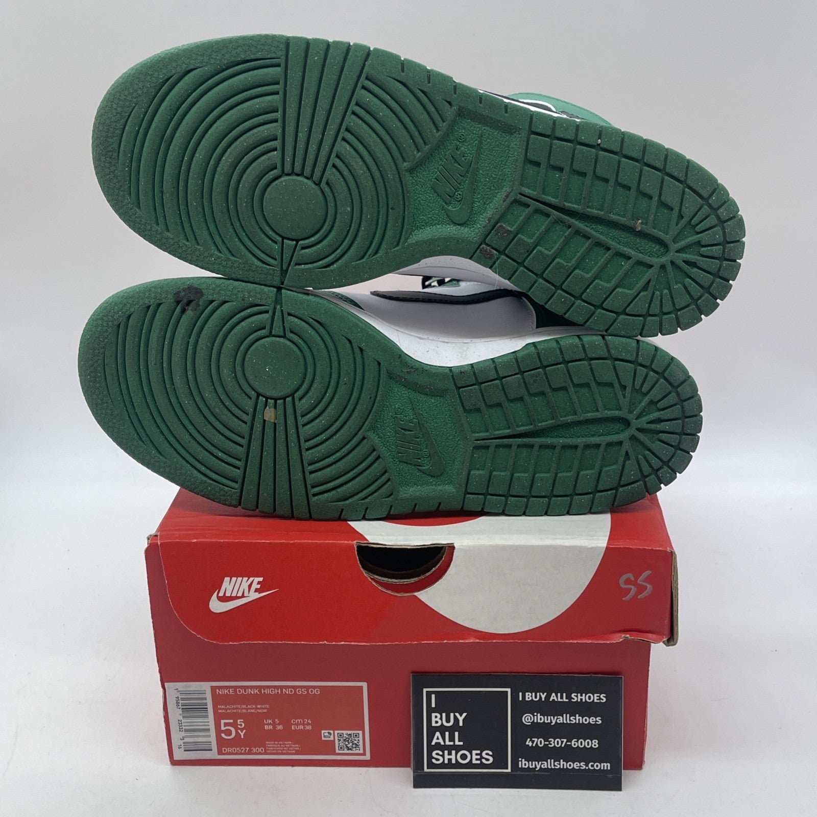 Size 5.5Y (GS) - Nike Dunk High Celtics Green Black White Leather (DR0527-300)