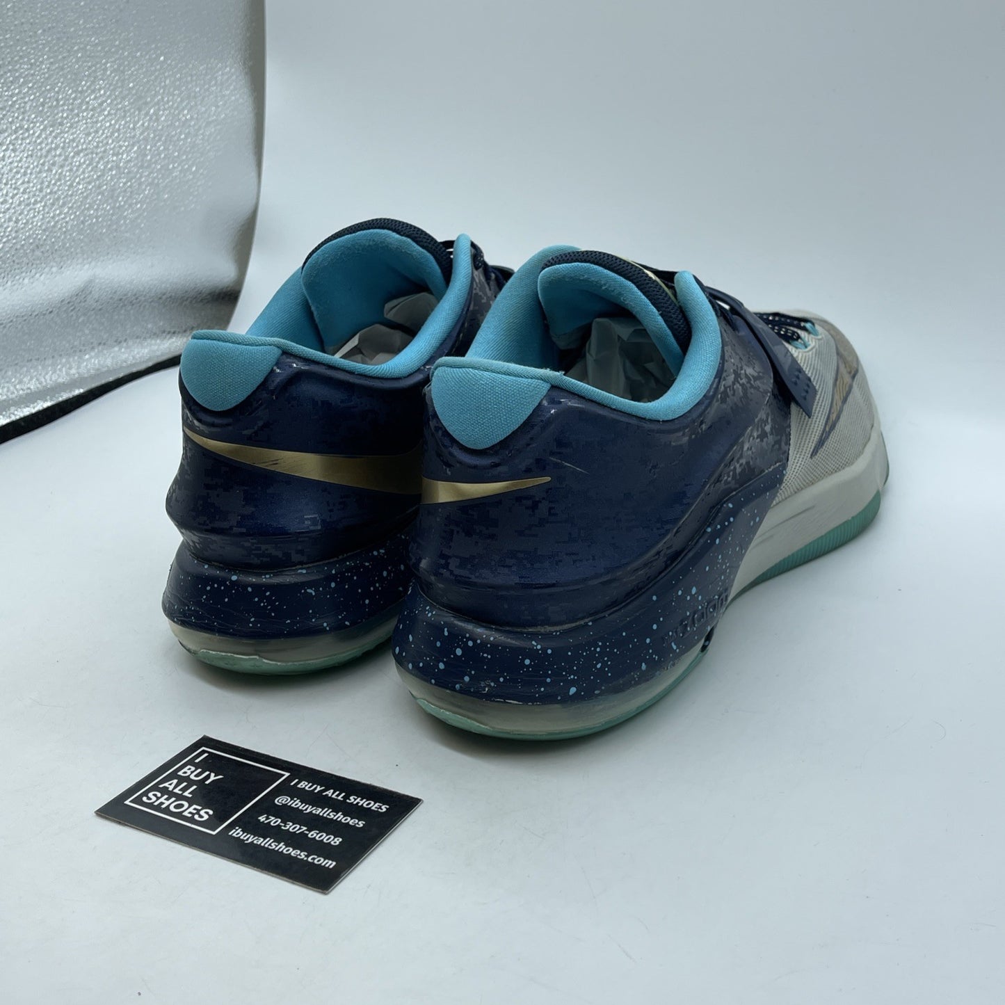 Size 13 - Nike KD 7 EYBL Blue Grey Gold Suede Leather - (745957-474)