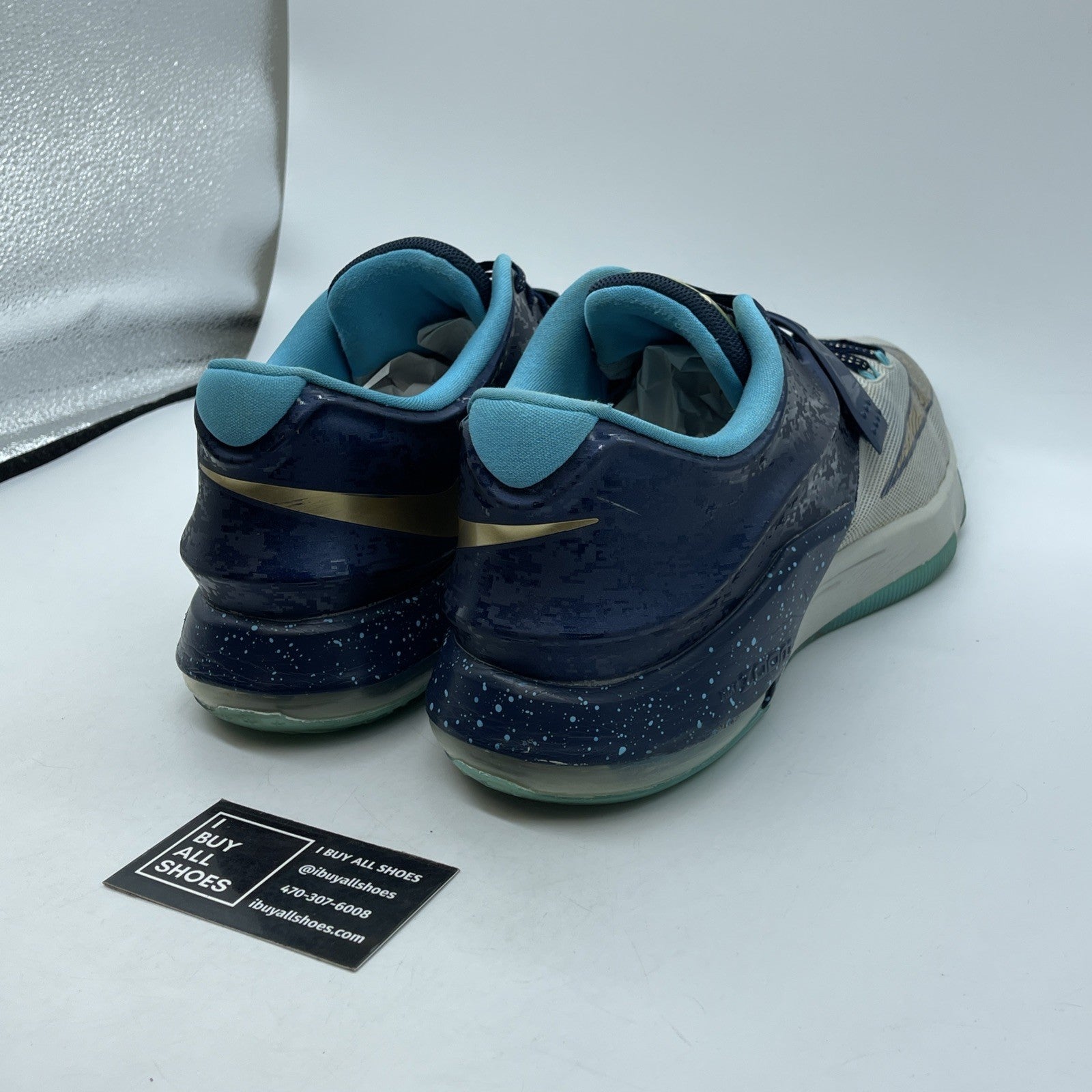 Size 13 - Nike KD 7 EYBL Blue Grey Gold Suede Leather - (745957-474)