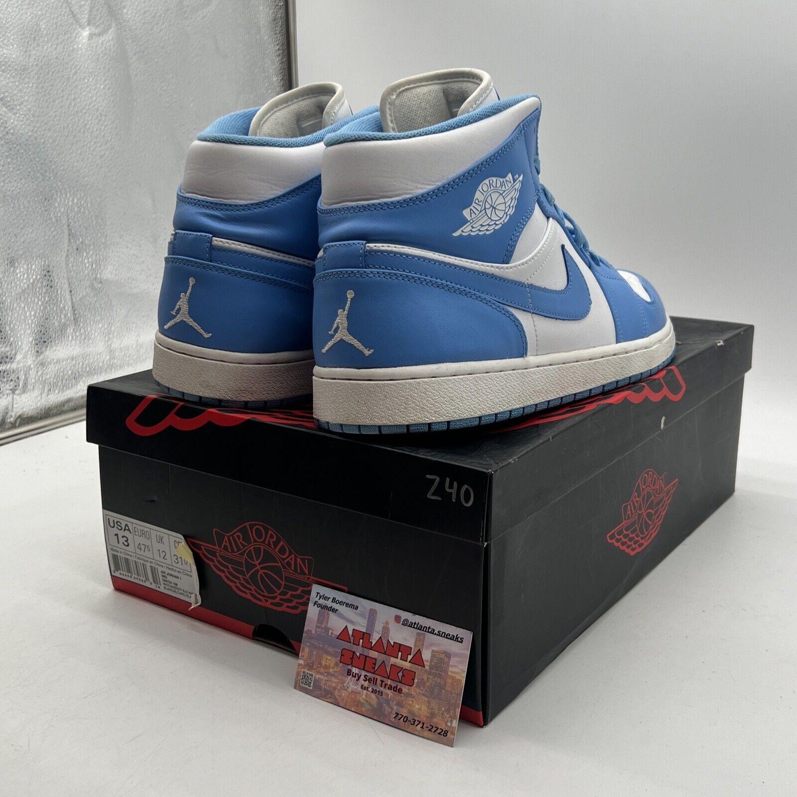 Size 13 - Air Jordan 1 Mid UNC - White Blue Leather (554724-106)