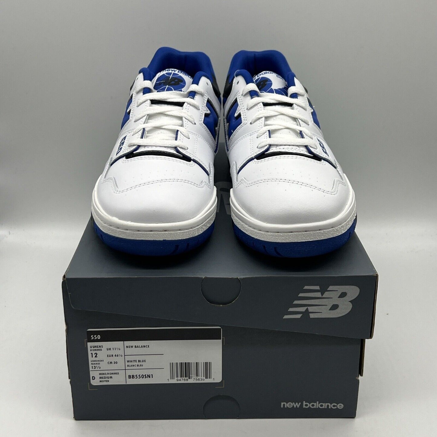 Size 12 - New Balance 550 White Team Royal White Brand New Og All DS Black