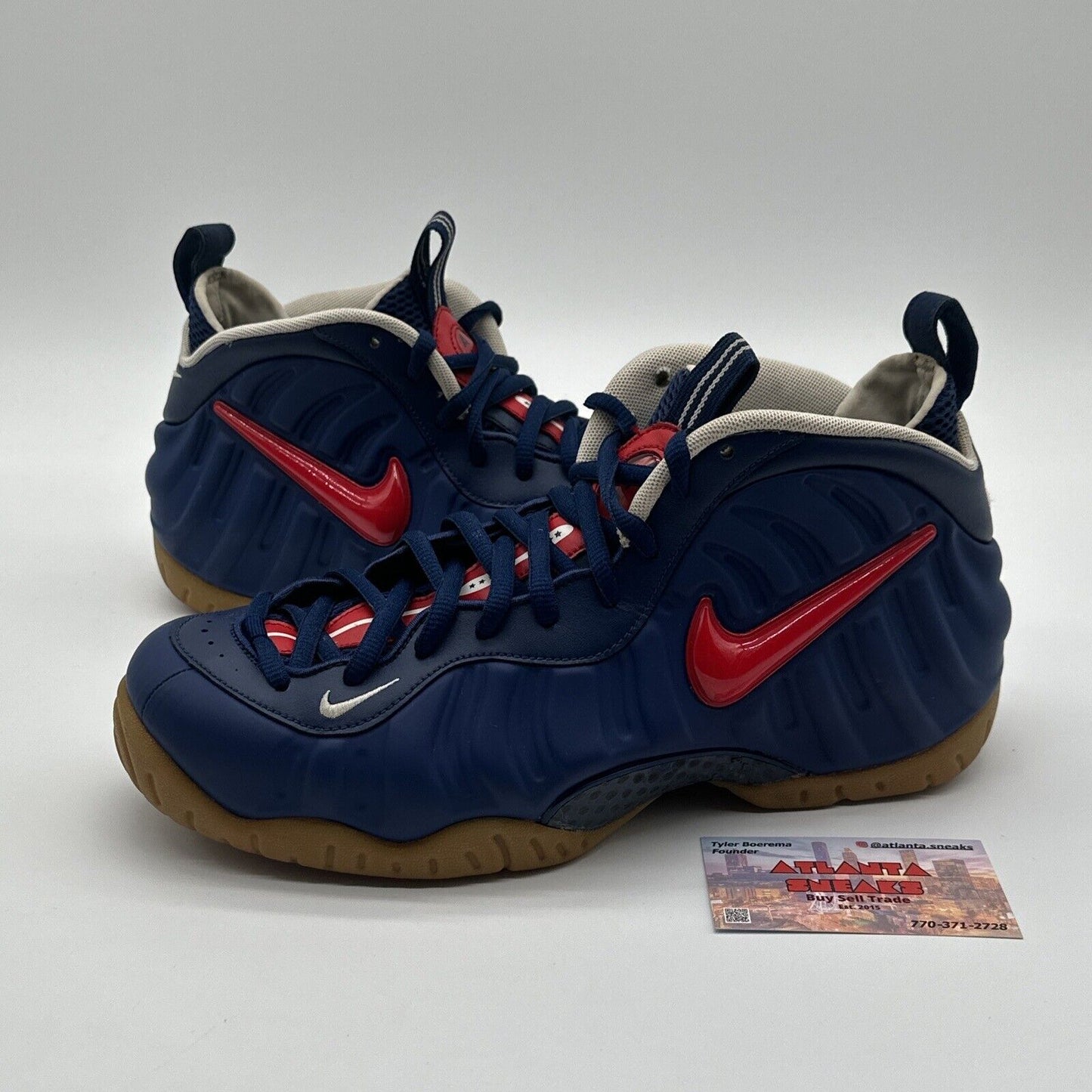 Size 10 - Nike Air Foamposite Pro USA 2020 Blue Gum Sole Navy Red America Rules