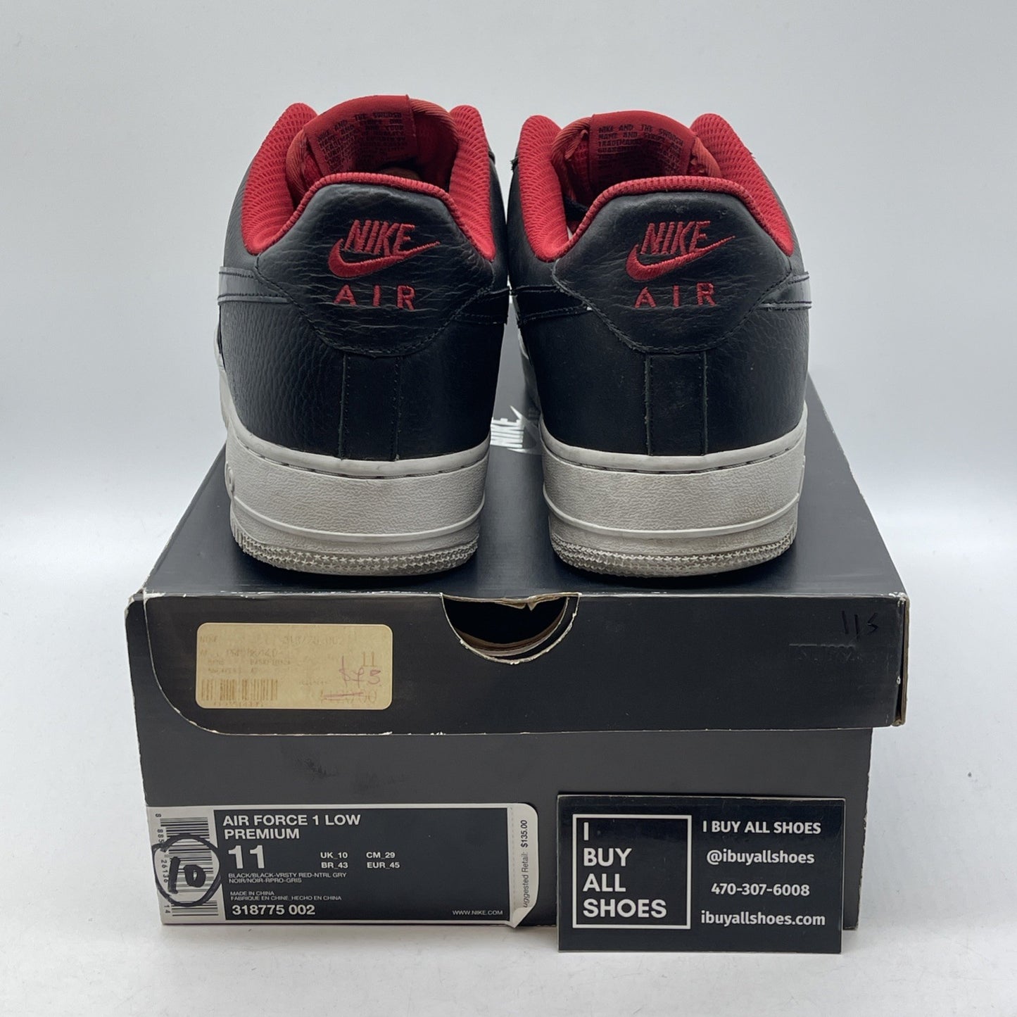 Size 11 - Nike Air Force 1 Low Black Red Suede Leather (318775-002)