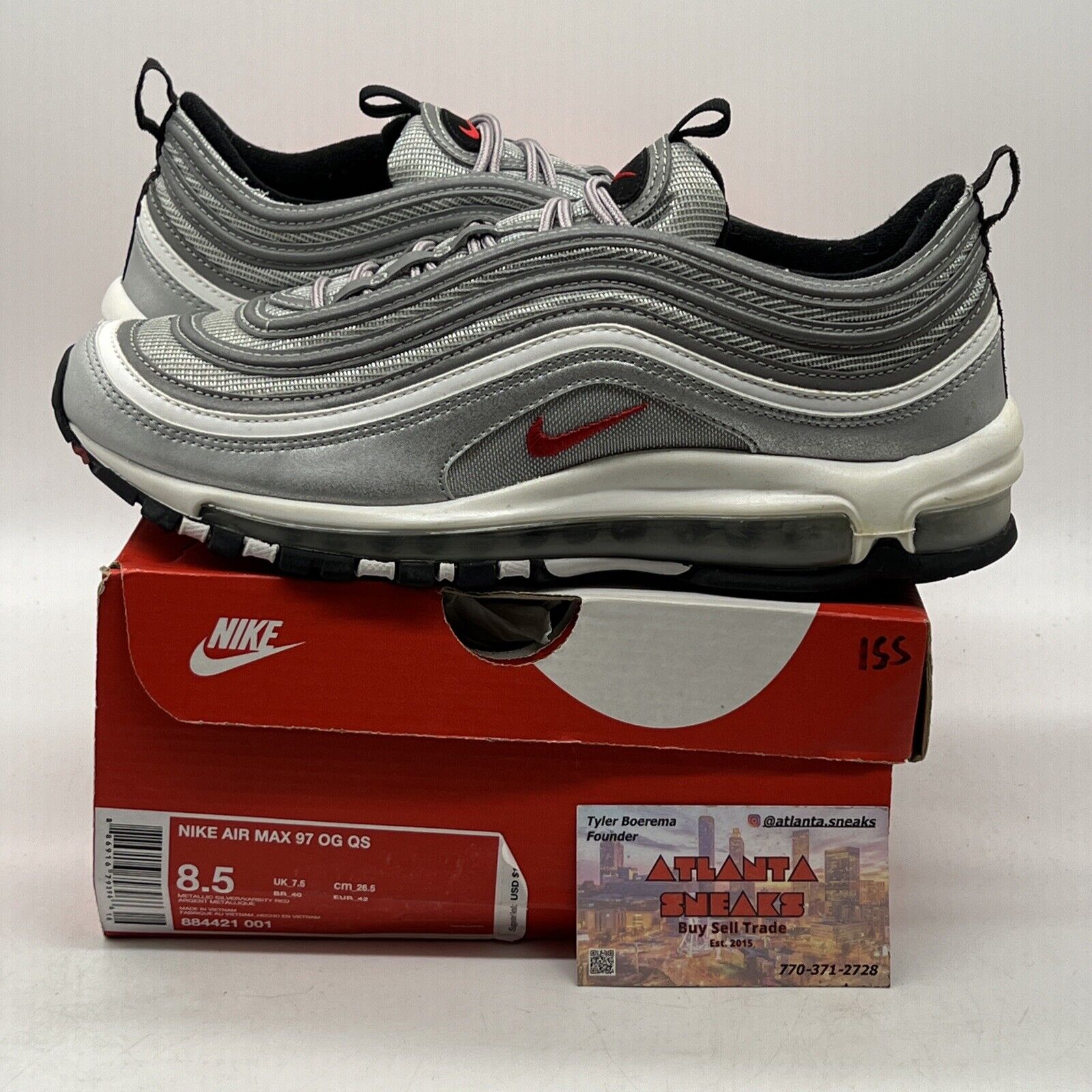 Size 8.5 - Nike Air Max 97 OG QS 2017 Silver Bullet Black White (884421-001)