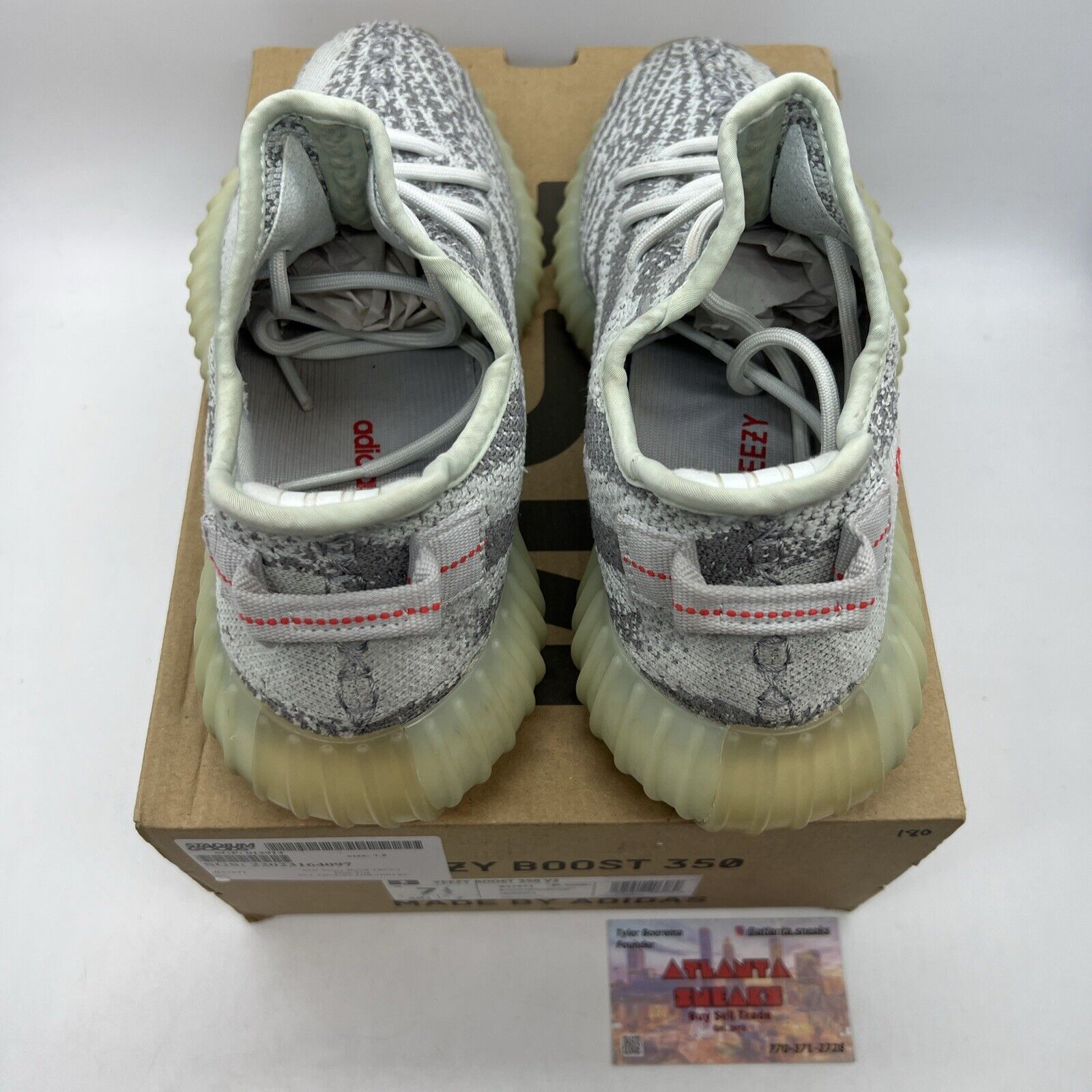 Size 7.5 - adidas Yeezy Boost 350 V2 Low Blue Tint Grey Red (B37571)