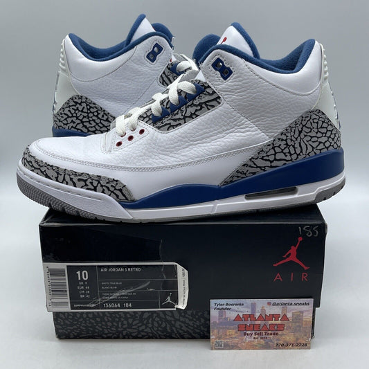 Size 10 - Air Jordan 3 Retro True Blue White Leather Grey Suede (136064-104)