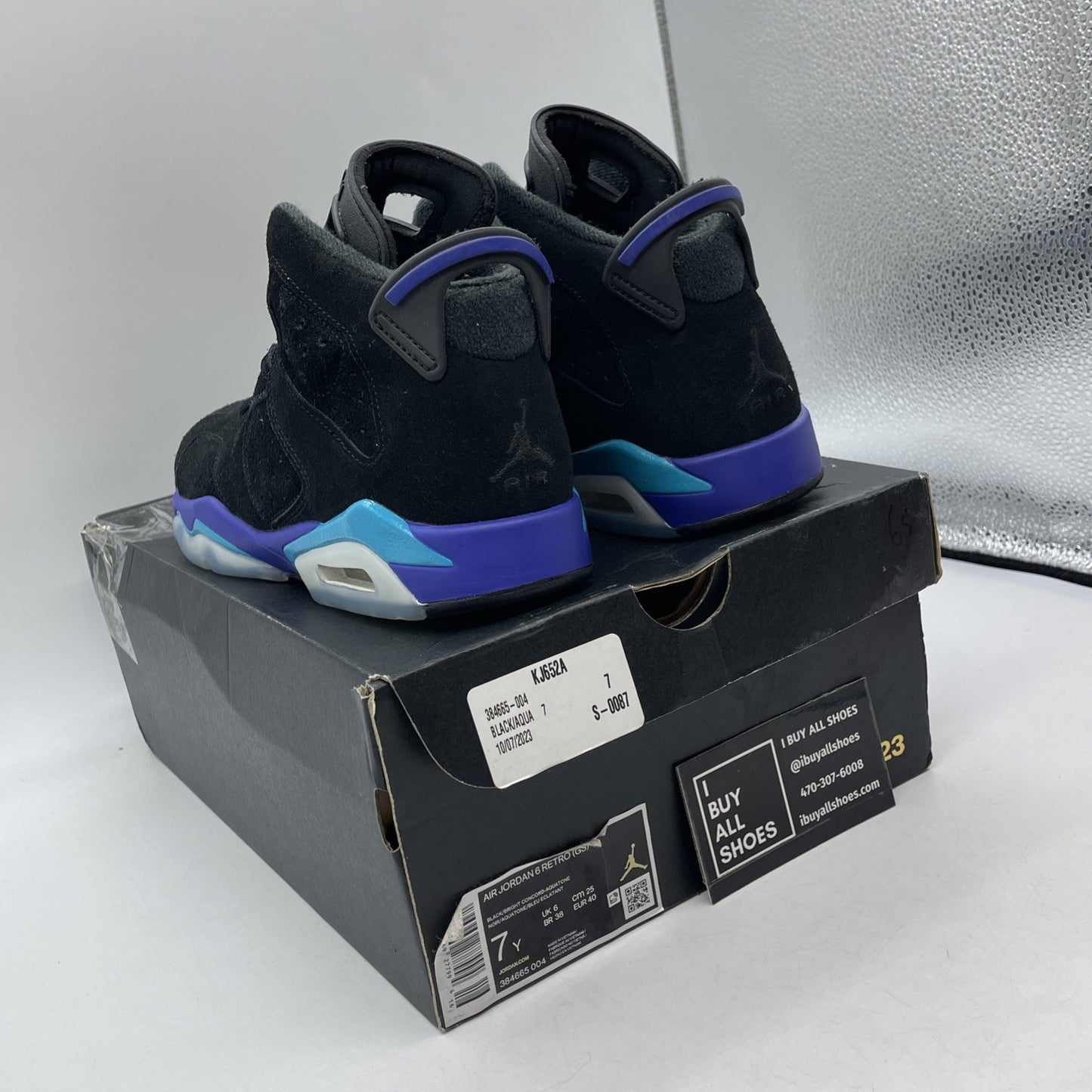 Size 7Y (GS) - Jordan 6 Retro Mid Aqua Black Blue Suede (384665-004)