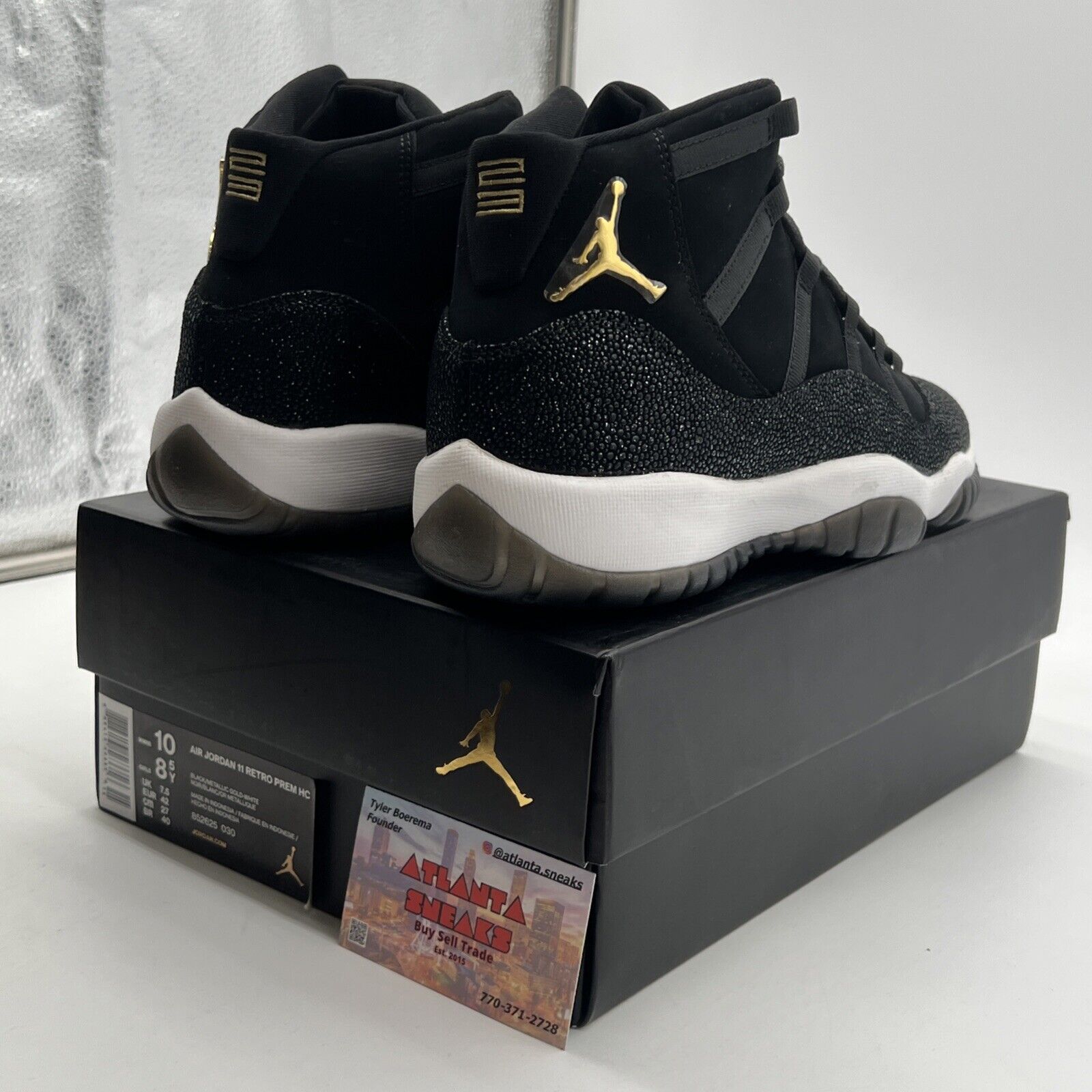 Size 8.5Y -Nike Air Jordan 11 XI Retro Premium 'Heiress' Black Gold (852625-030)