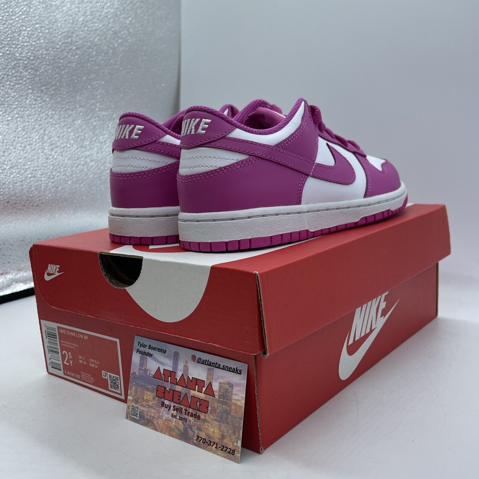 Size 2.5Y -  Dunk Low Active Fuchsia Pink White Leather (FJ0705-100)