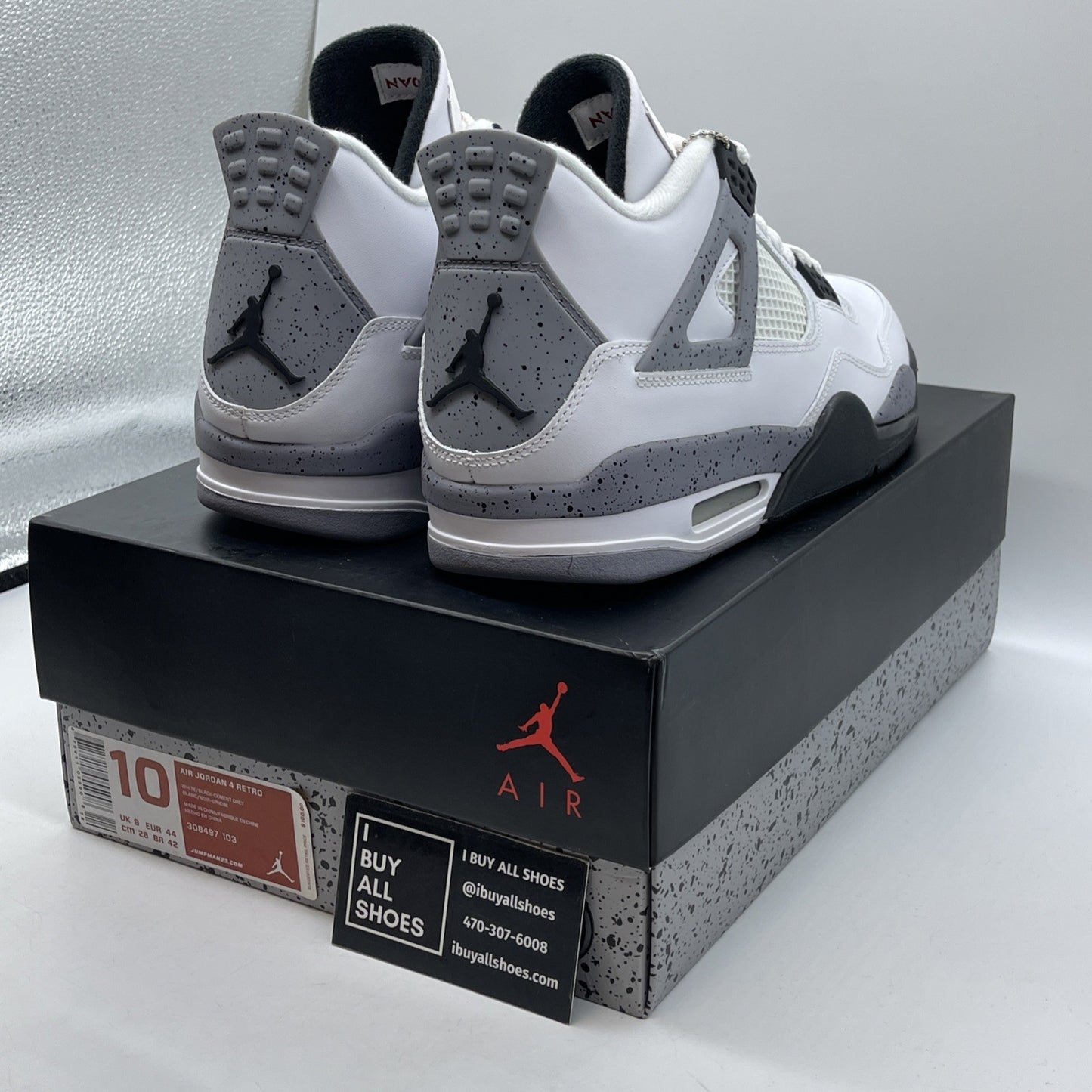 Size 10 - Jordan 4 Retro Cement 2012 Black White Leather (308497-103)