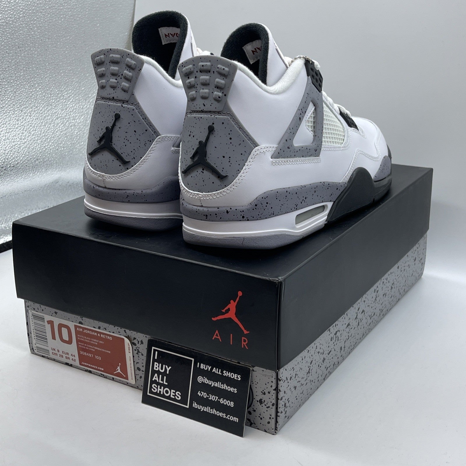 Size 10 - Jordan 4 Retro Cement 2012 Black White Leather (308497-103)