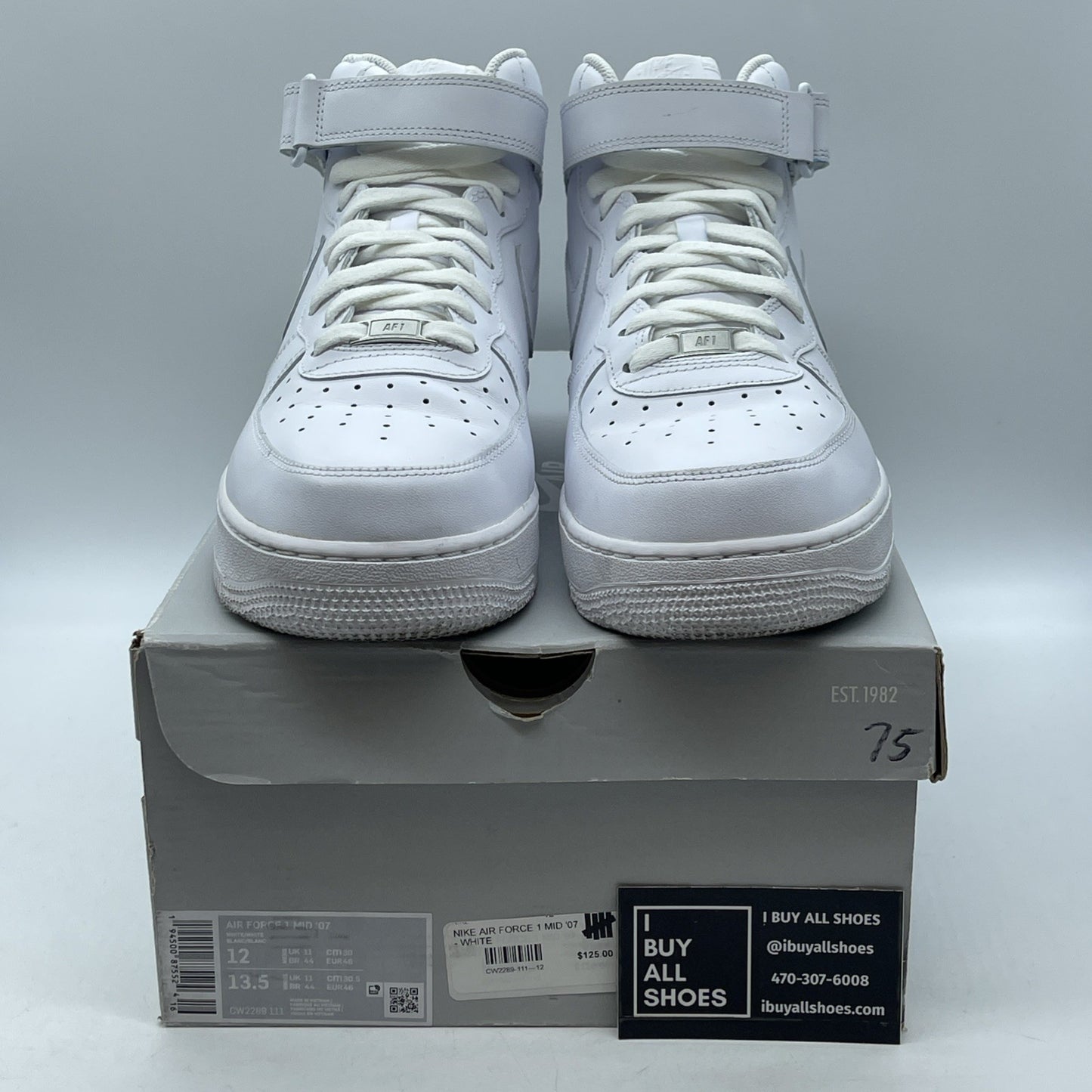 Size 12 - Nike Air Force 1 '07 Mid Triple White Leather (CW2289-111)