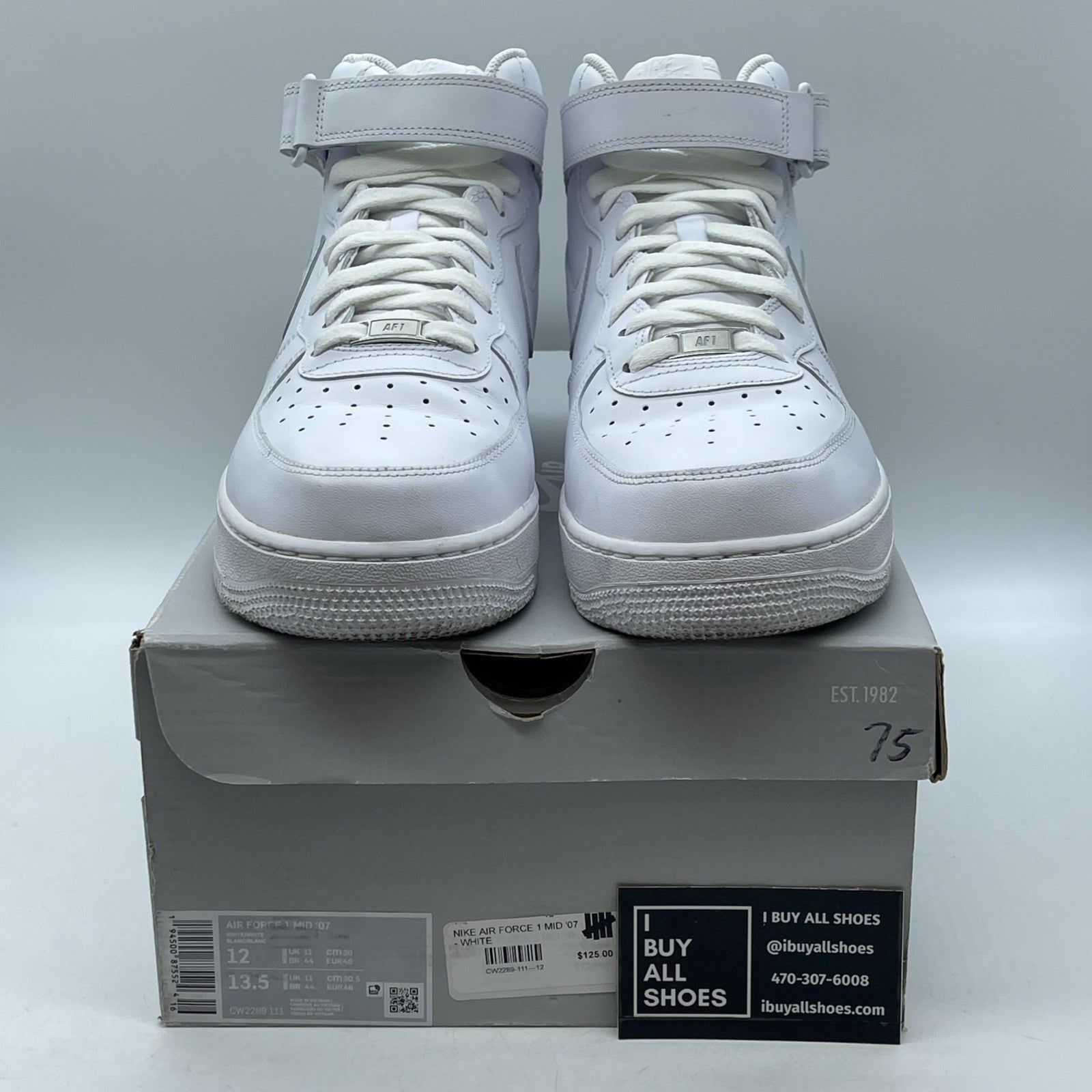 Size 12 - Nike Air Force 1 '07 Mid Triple White Leather (CW2289-111)