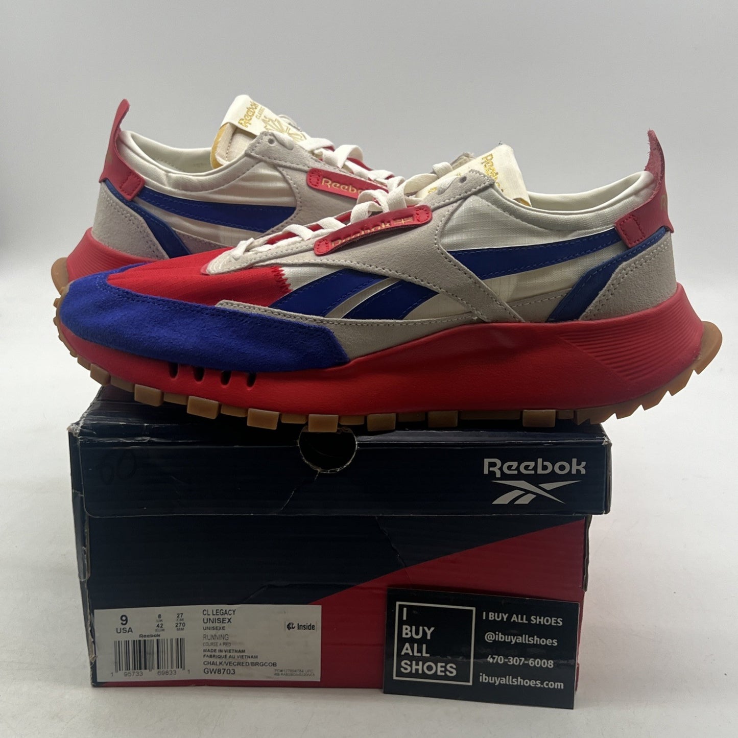 Size 9 - NWT Reebok CL Legacy Classic Men’s Shoes Chalk Red Blue Gold (GW8703)