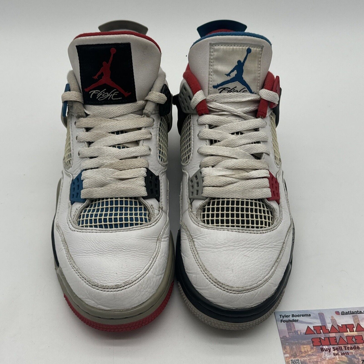 Size 9 - Jordan 4 Retro SE Mid What The 4 White Leather Blue Black Red Mix Up