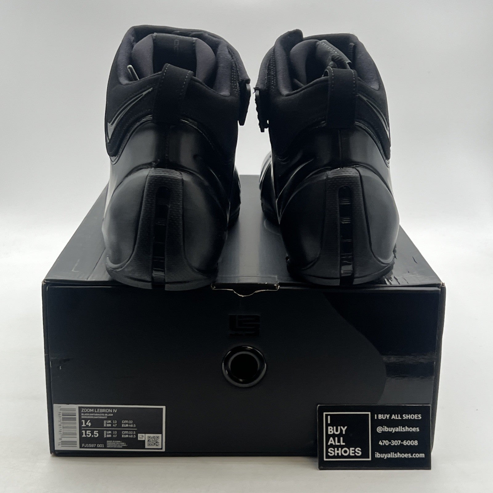 Size 14 - Nike Lebron IV 4 Mens Black Anthracite Triple Black Shoes (FJ1597-001)
