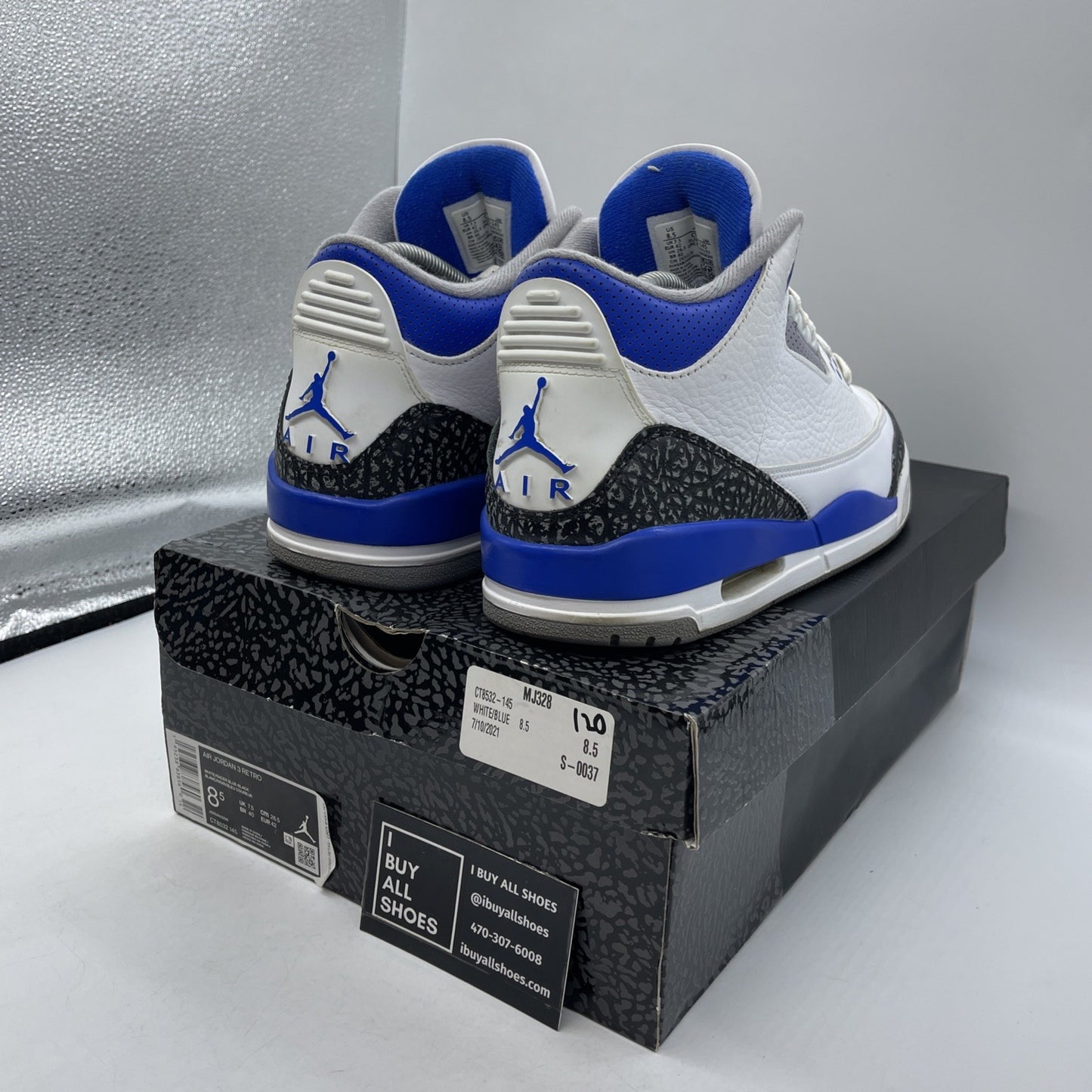Size 8.5 - Jordan 3 Retro Mid Racer Blue White Black Suede Leather (CT8532-145)
