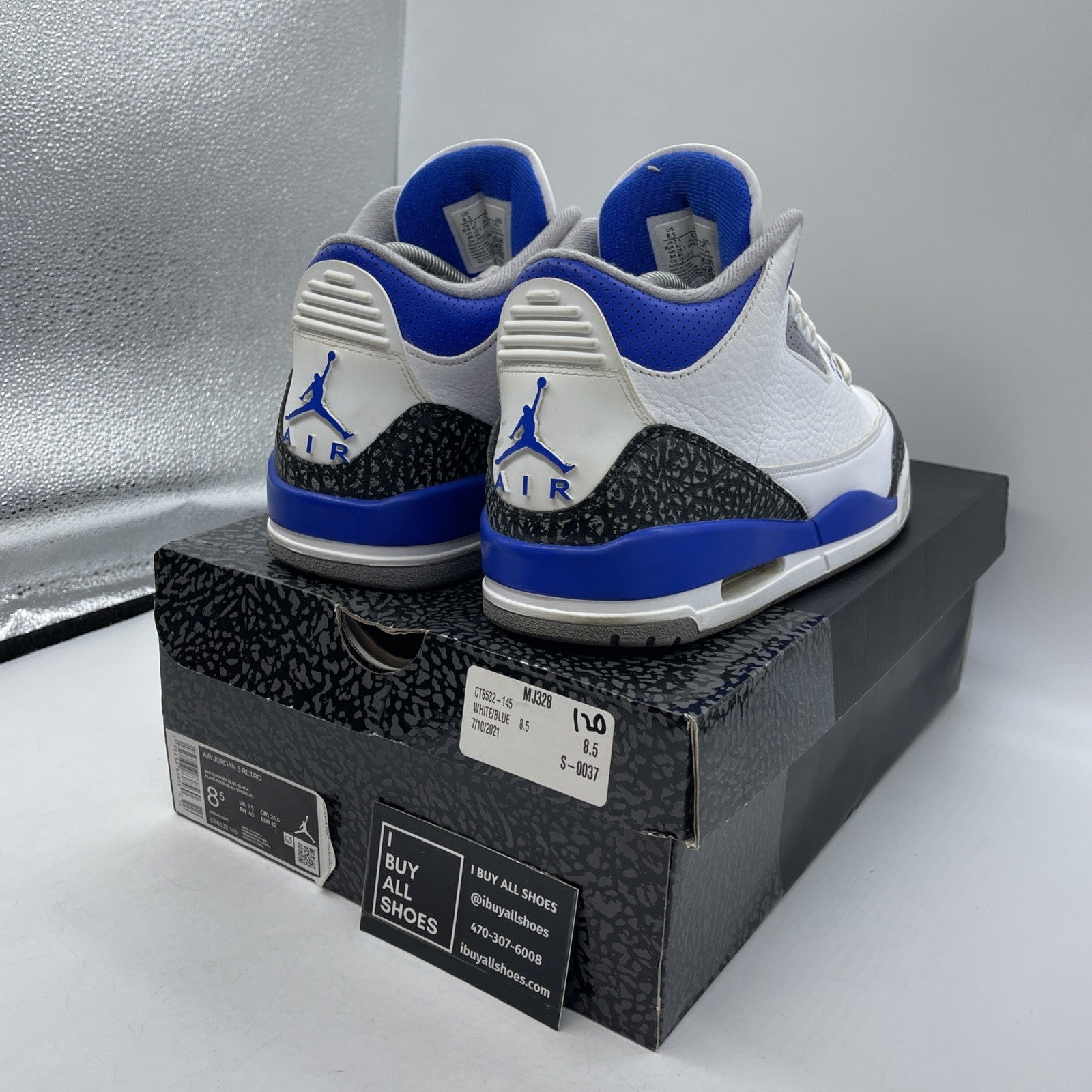 Size 8.5 - Jordan 3 Retro Mid Racer Blue White Black Suede Leather (CT8532-145)