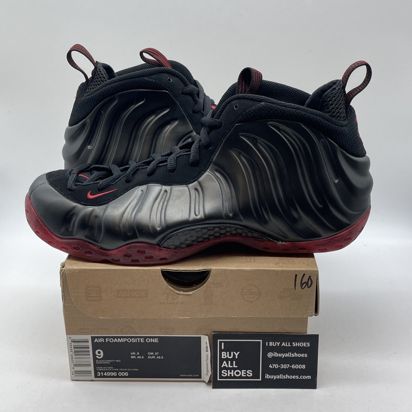 Size 9 - Nike Air Foamposite One 2010 Cough Drop Black Red Leather (314996-006)