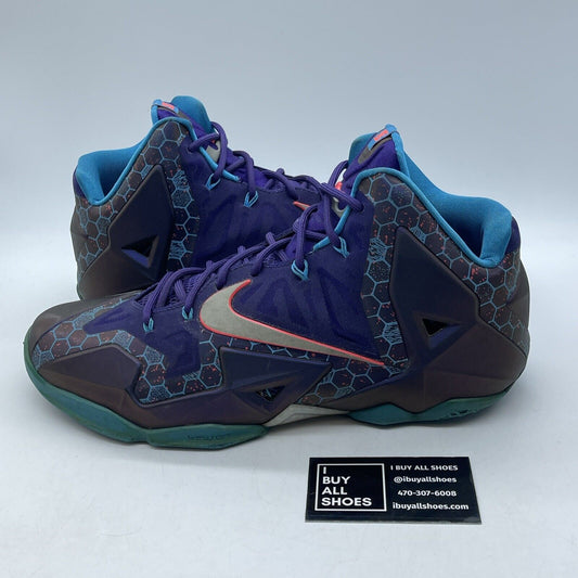 Size 12 - Nike LeBron 11 Hornets Purple Silver Suede Leather (616175-5000)