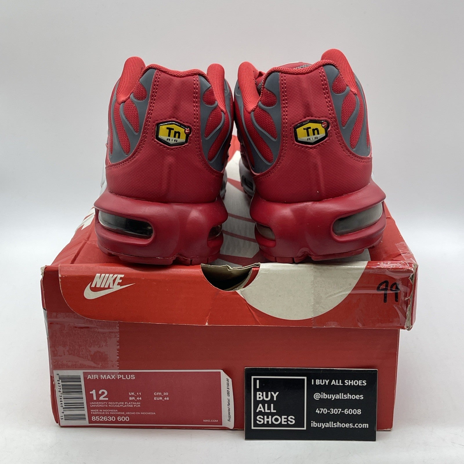 Size 12 - Nike Air Max Plus Red Pure Platinum Grey Suede Leather (852630-600)