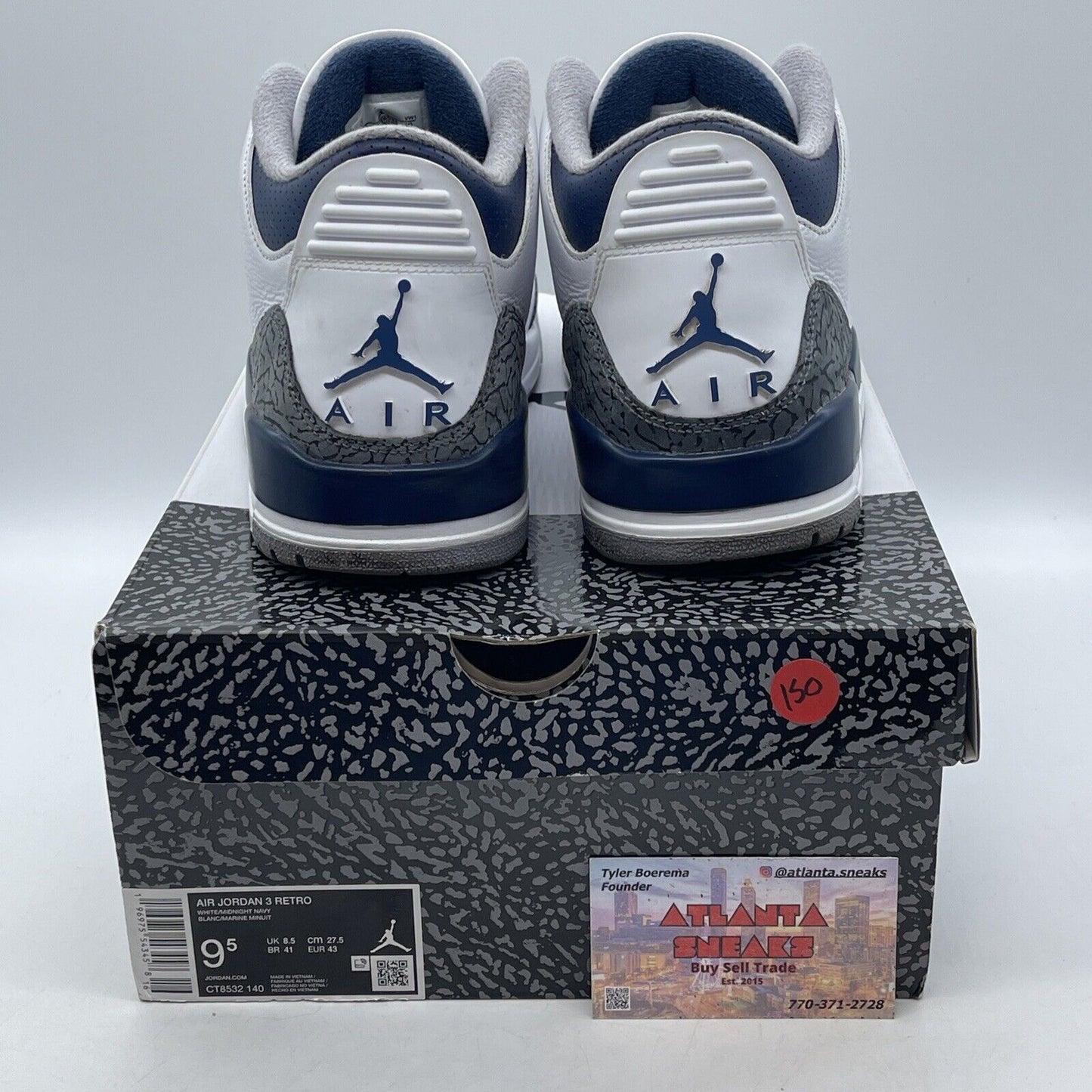 Size 9.5 - Air Jordan 3 Retro Midnight Navy Grey White Leather (CT8532-140)