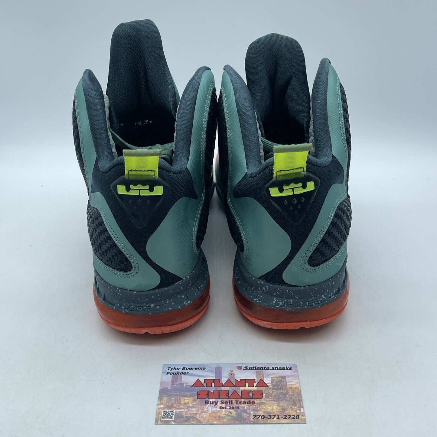 Size 10 - Nike LeBron 9 Cannon Black Blue Orange Suede Leather (469764-004)