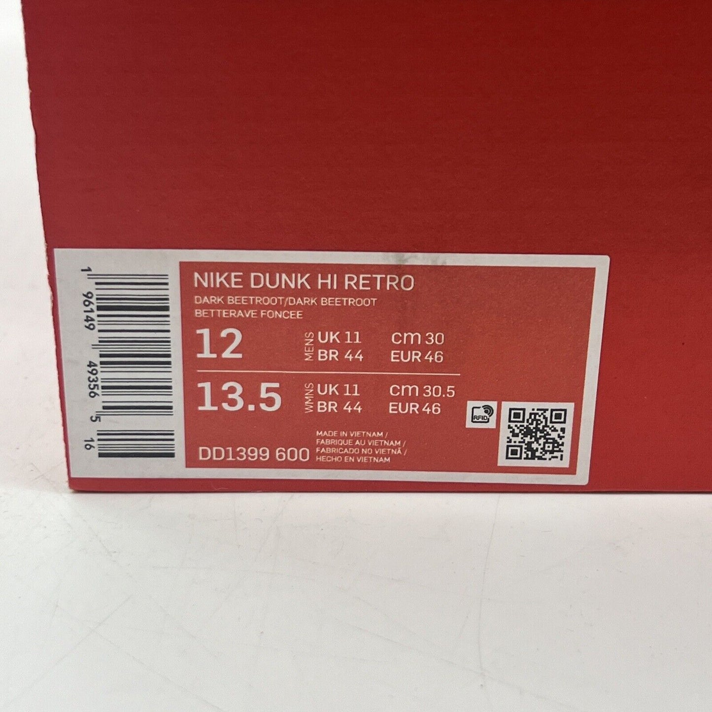 Size 12 - Nike Dunk High Dark Beetroot Brand New Og All Grey