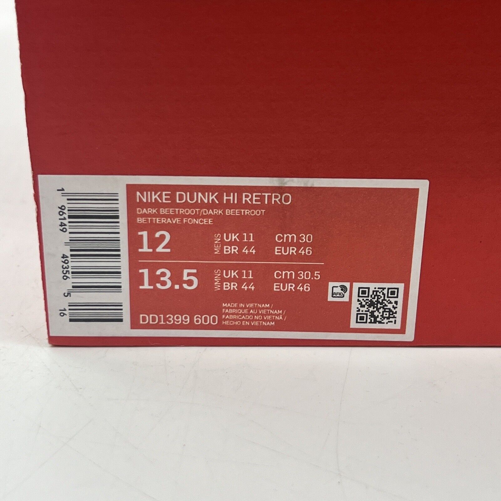 Size 12 - Nike Dunk High Dark Beetroot Brand New Og All Grey