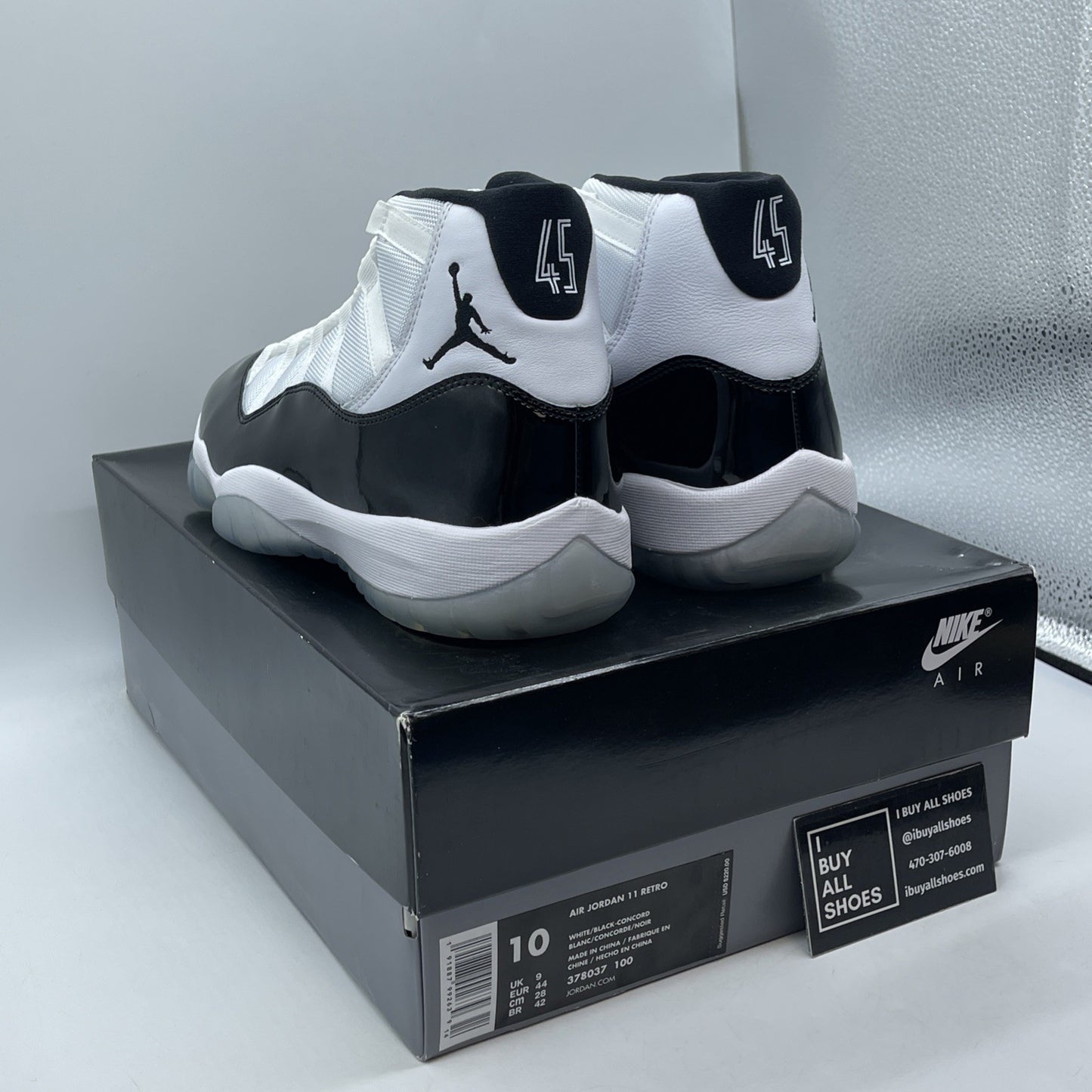 Size 10 - Jordan 11 Retro High Concord White Black Suede Leather (378037-100)