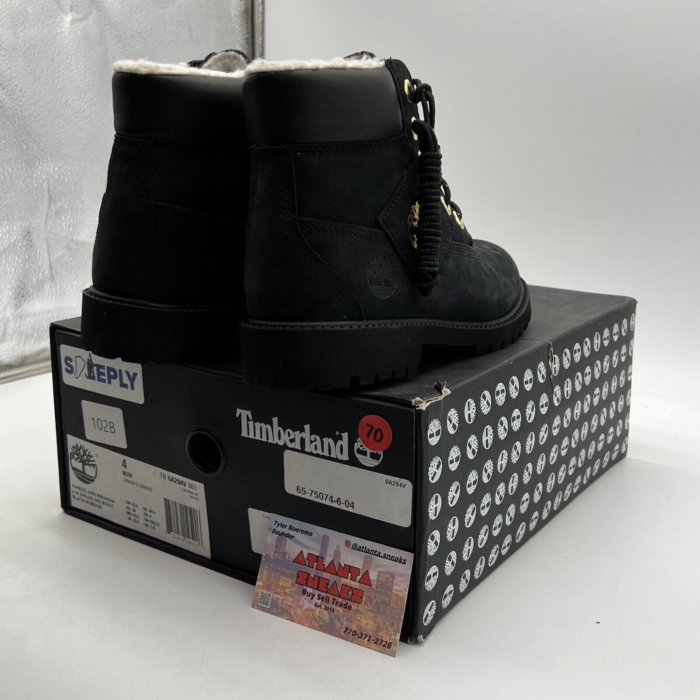 Size 4 - Timberland 6 Inch Premium Youth Kids Black Leather Boots NIB (TB0A294V)