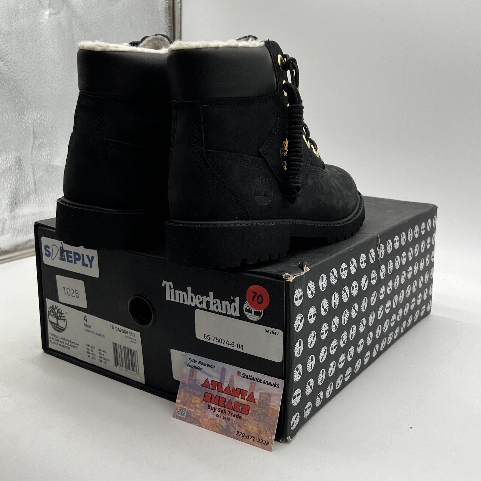 Size 4 - Timberland 6 Inch Premium Youth Kids Black Leather Boots NIB (TB0A294V)