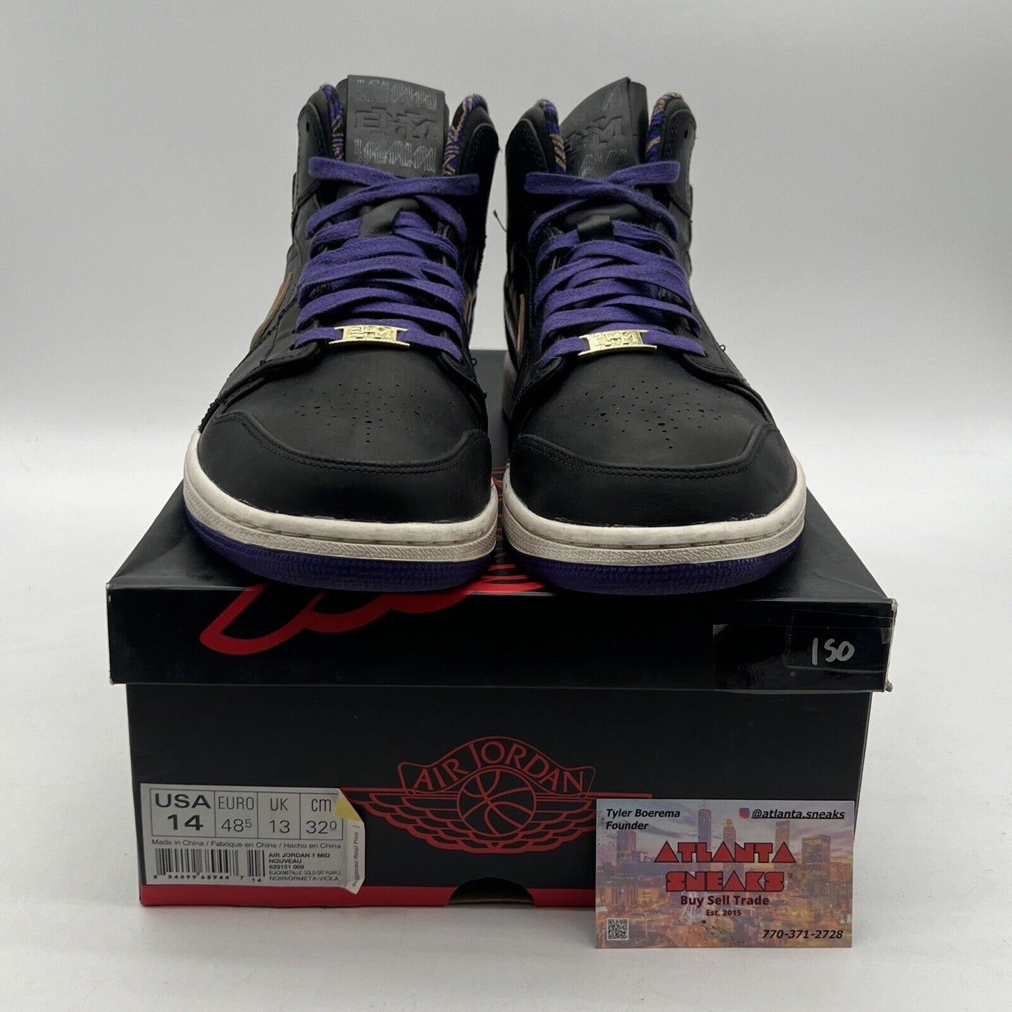 Size 14 - Air Jordan 1 Noveau Mid BHM Black Purple Yellow Leather (629151-009)