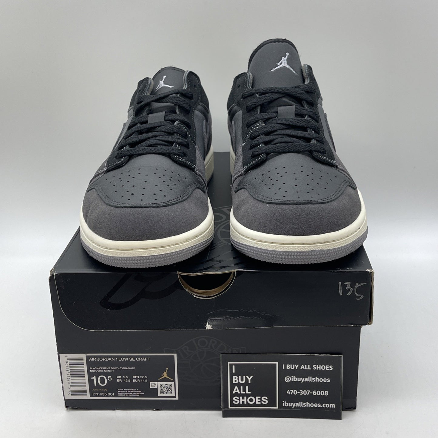 Size 10.5 - Jordan 1 Low Inside Out Black Gray Suede Leather (DN1635-001)