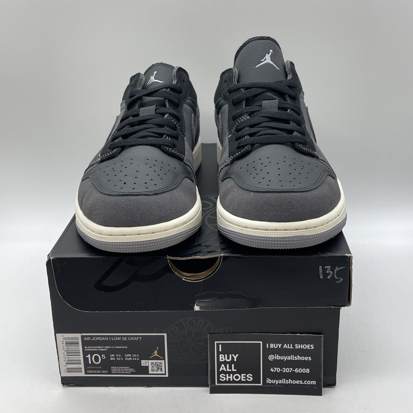 Size 10.5 - Jordan 1 Low Inside Out Black Gray Suede Leather (DN1635-001)