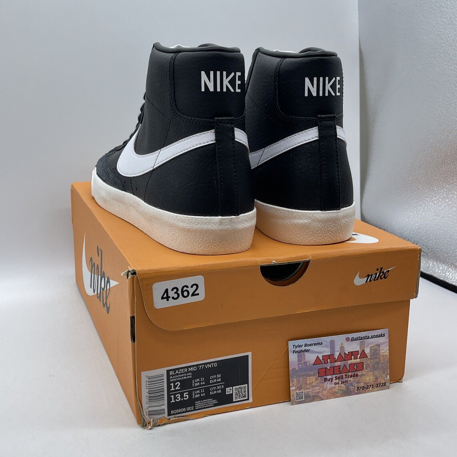 Size 12 - Nike Blazer '77 Leather Mid Black White (BQ6806-002)