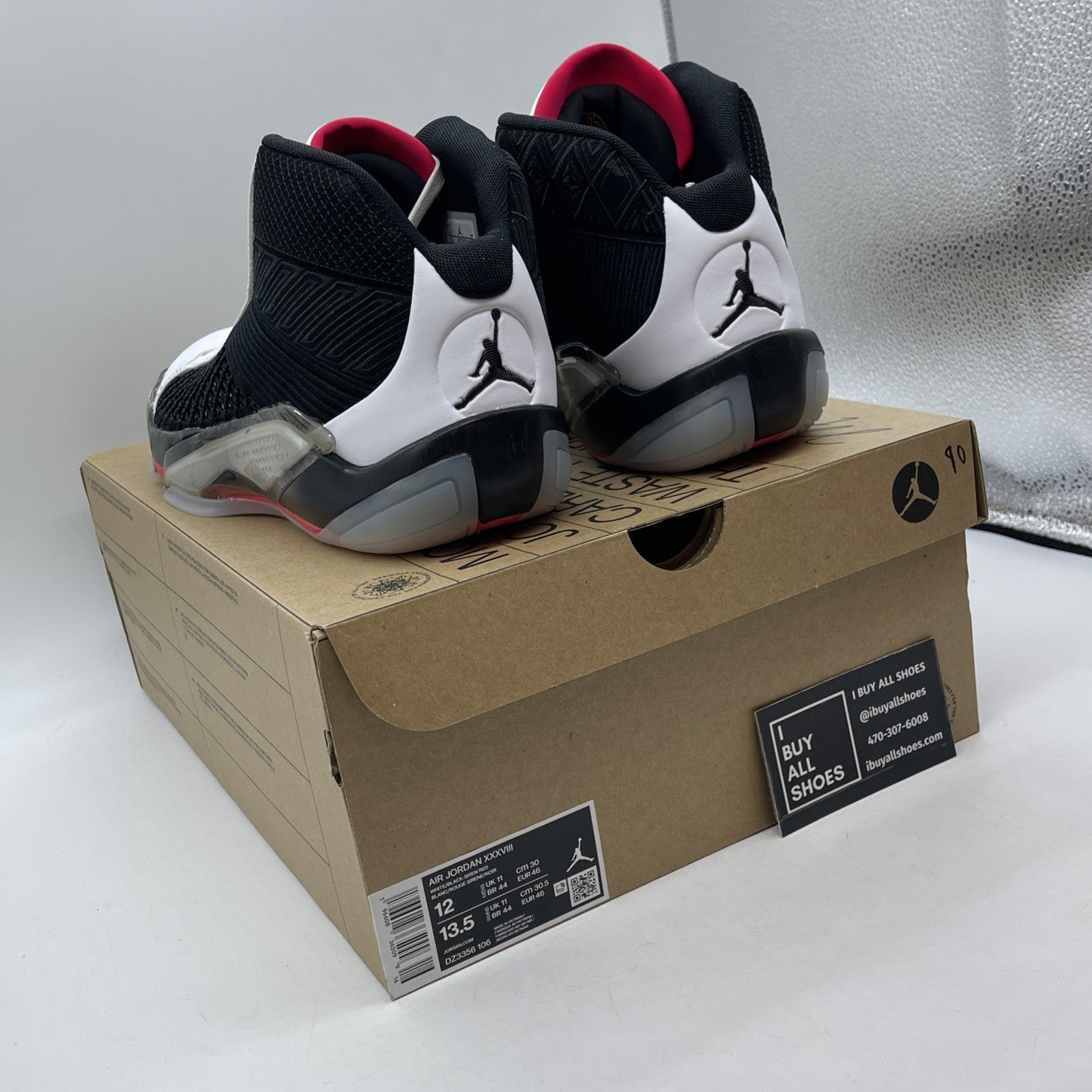 Size 12 - Air Jordan 38 Fundamental Black White Suede Leather (DZ3356-106)