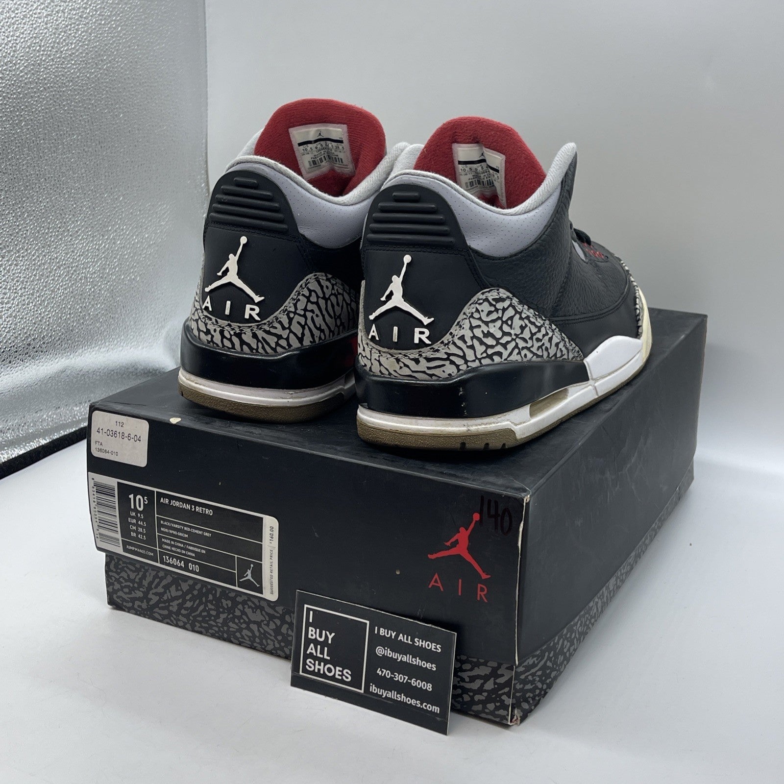 Size 10.5 - Jordan 3 Retro release 2011 Black Grey Suede Leather (136064-010)