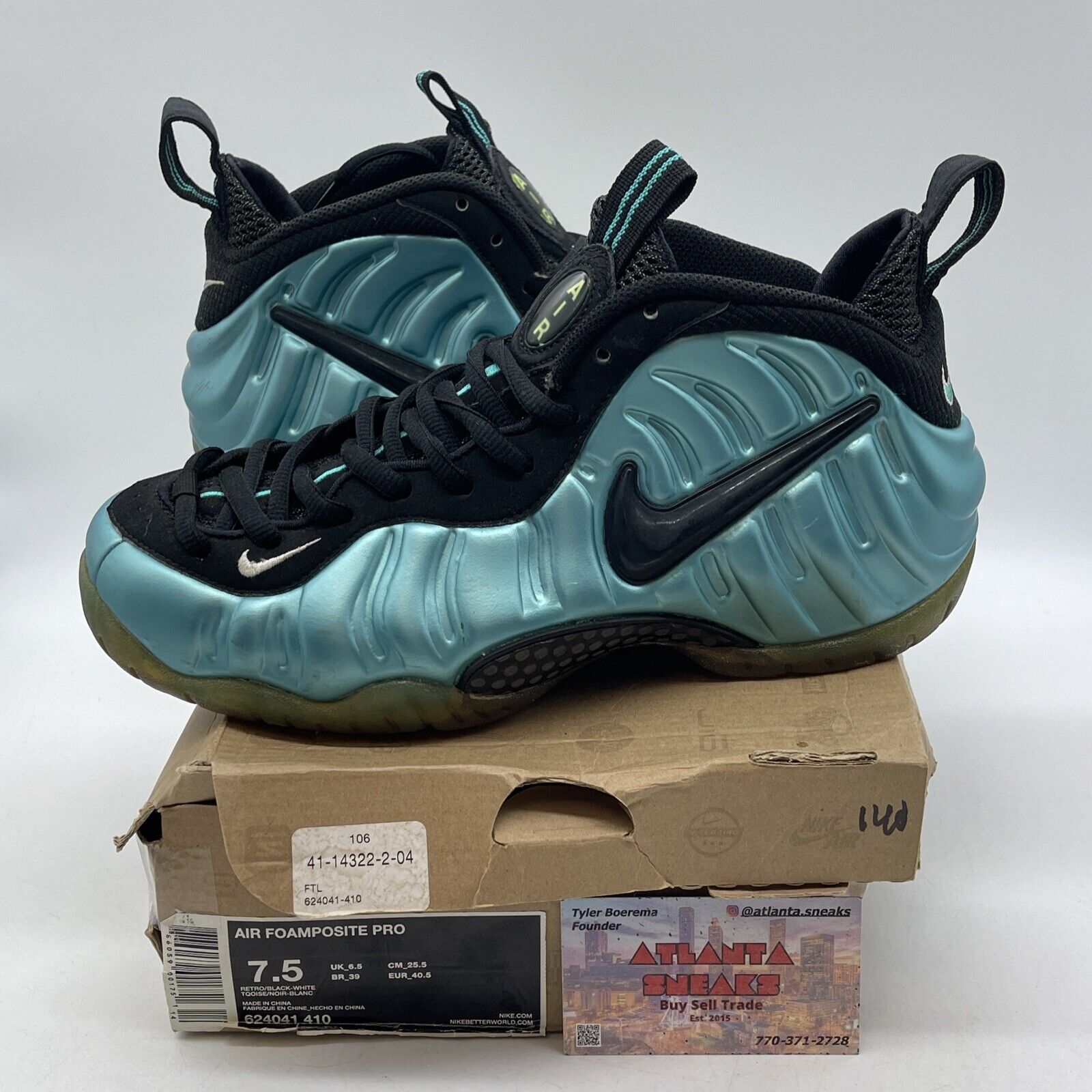 Size 7.5 - Nike Air Foamposite Pro Electric Blue Leather Black Suede (624041-410